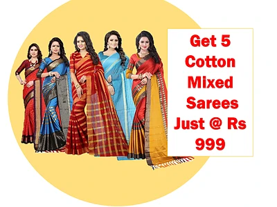 5 Cotton Mixed Sarees Combo Pack