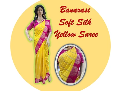 Banarasi Soft Silk Saree Yellow